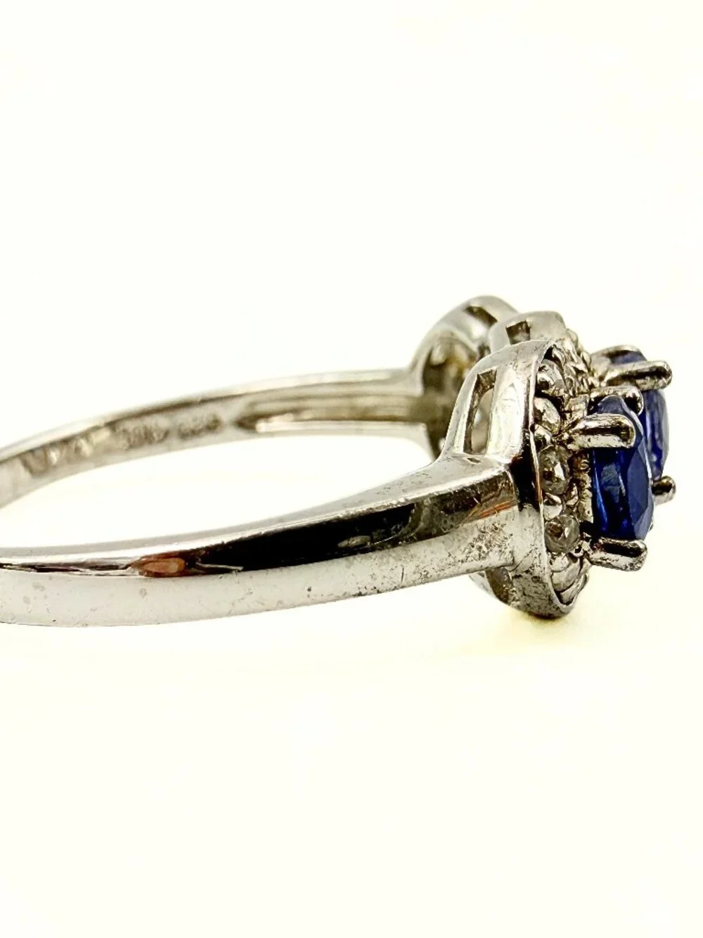 Contemporary Marked Sterling Silver Blue Topaz CZ Trilogy Halo Ring Sz 10.75